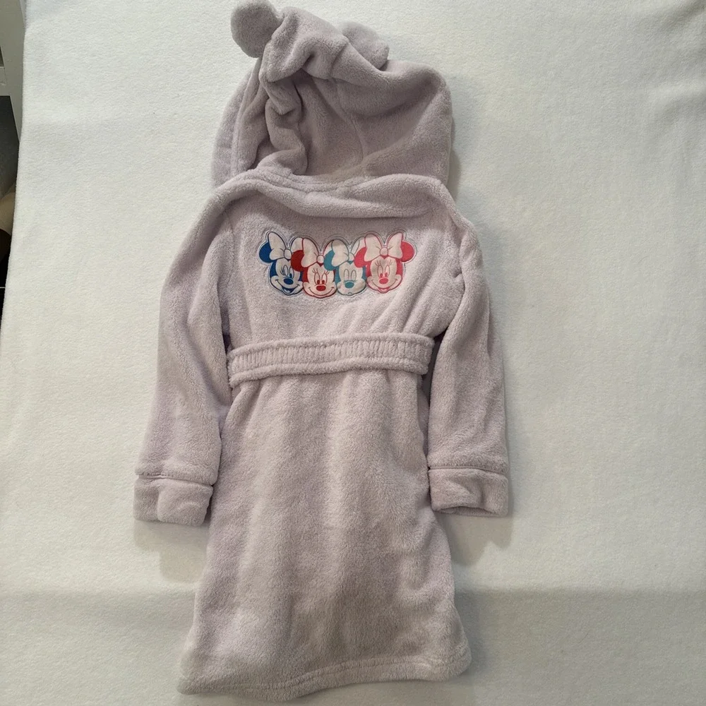 Disney Minnie Mouse Pink Minky Fleece Girl's Bathrobe, Robe SZ 6